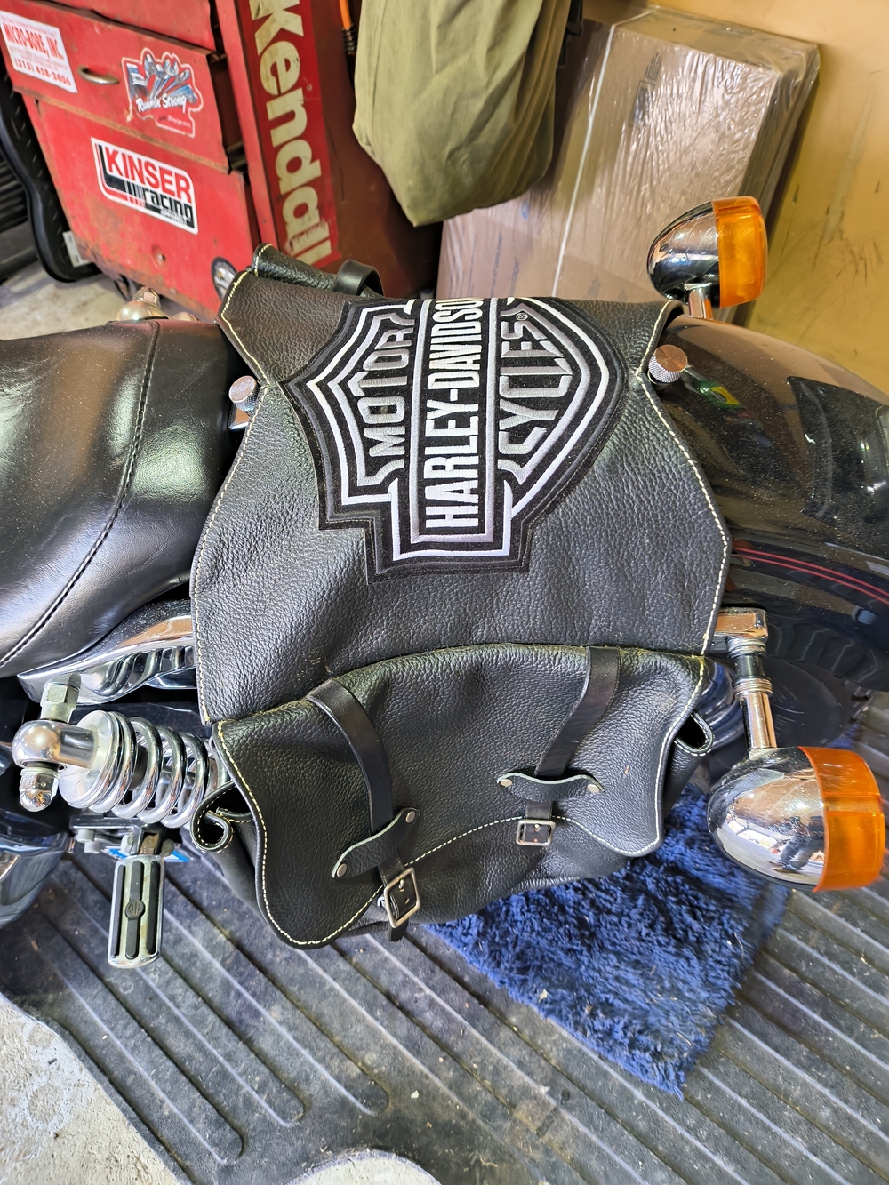 Harley-Davidson Motorcycle Black Leather Duffel Saddle Bag  w/ Embroidered Logo - Picture 3 of 8